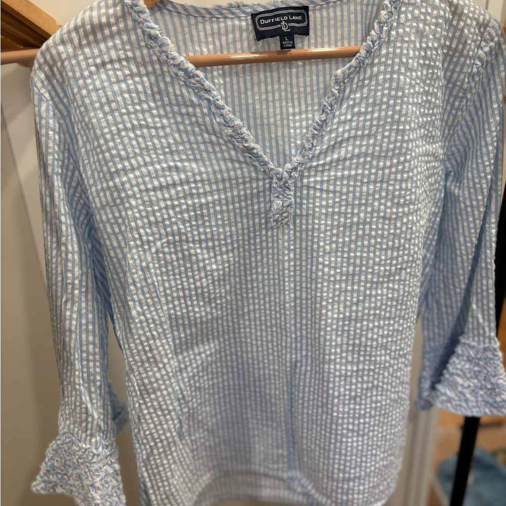 Duffield Lane Blue and White Gingham Tunic Top